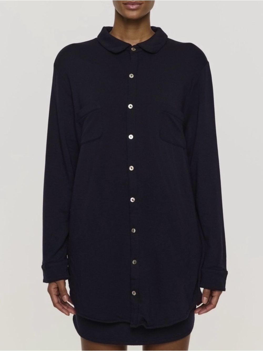 Bleusalt The Boyfriend Shirt Navy Button-Up Long-Sleeve Preppy Minimalist Sz 3